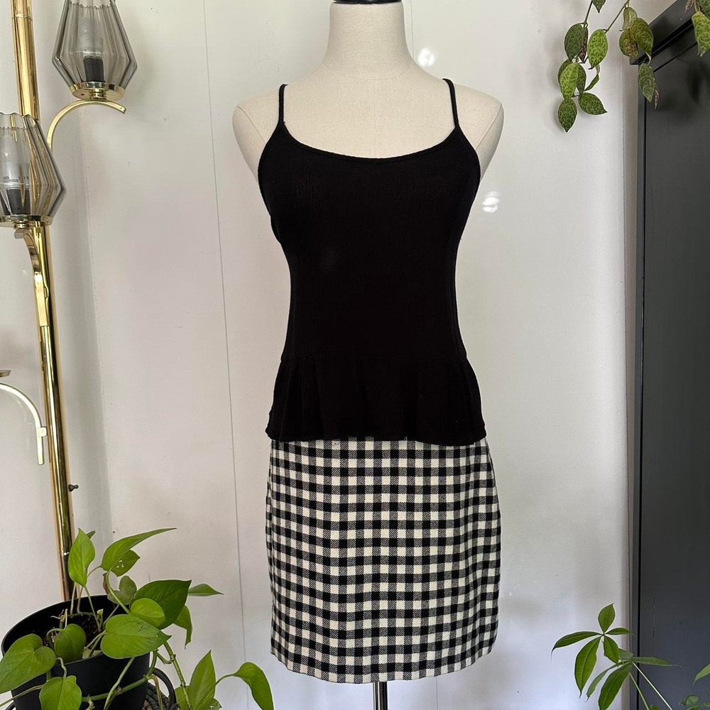 Ann Taylor Womens Black White Checkered Wool Blend Mini Skirt Side Zip Size 6